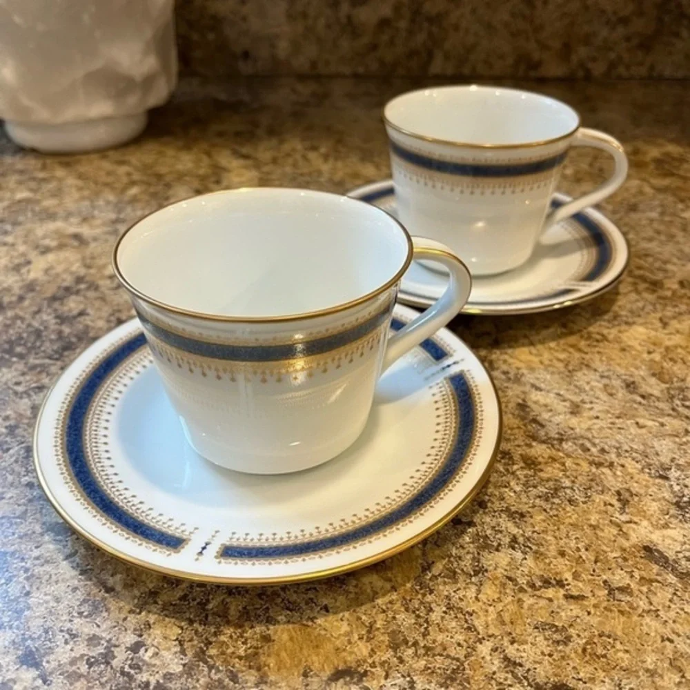 Noritake Blue Dawn Tea Cups and Saucers Set of 2 Like New